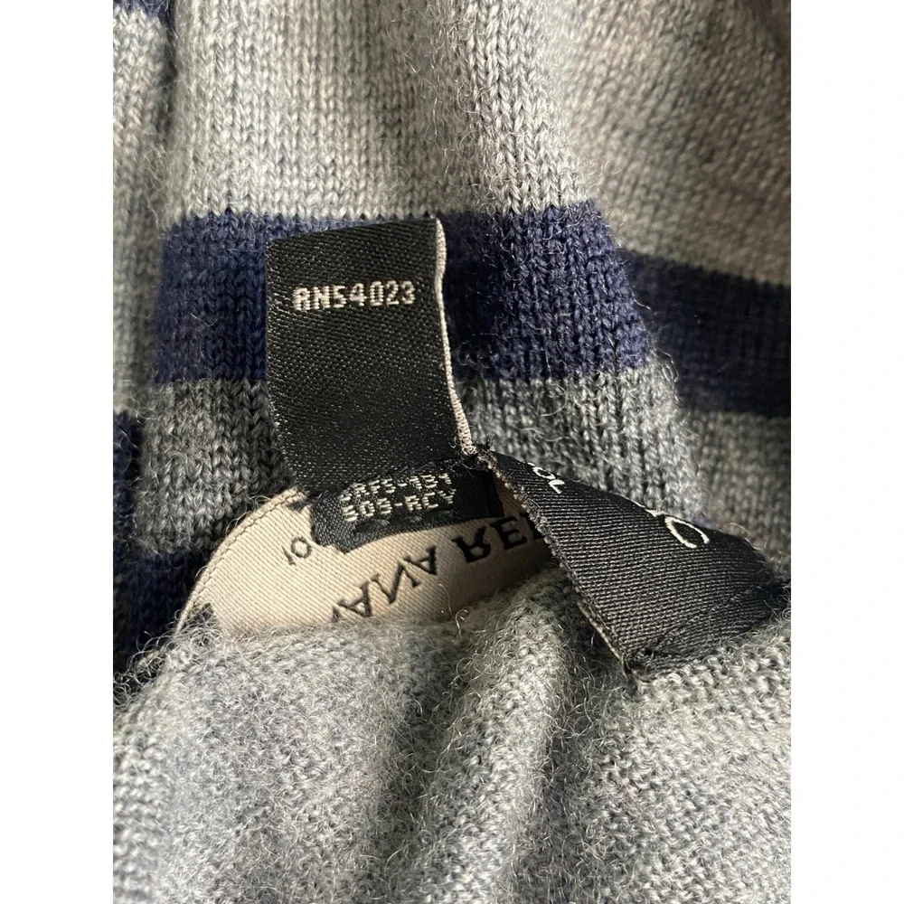 Banana Republic Mens Large 100% Merino Wool Striped Crewneck Sweater Grey Navy